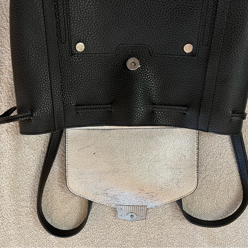 Steve Madden Purse Backpack Drawstring Black Silv… - image 6